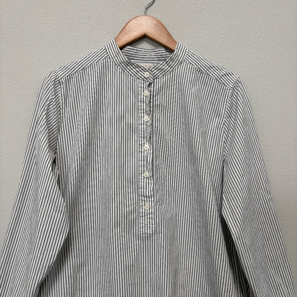 J. Crew Factory Popover Banded Collar Striped Top - Gray & White, XL - Picture 2 of 8